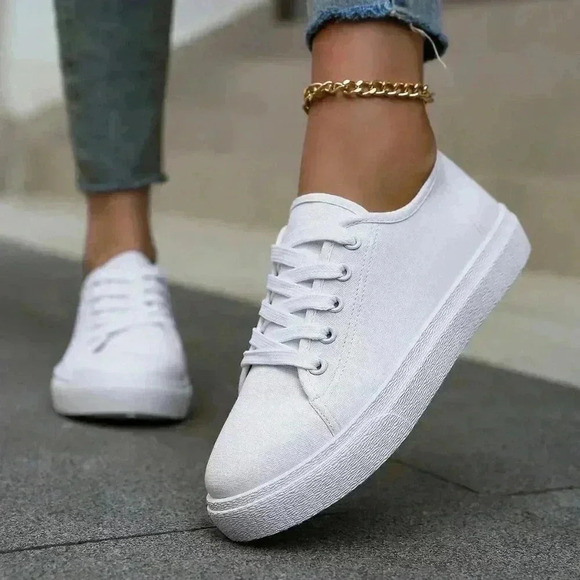 White Sporty Women's Canvas Shoes - Picture 2 of 5